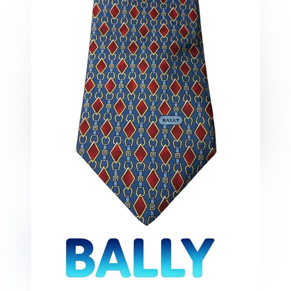 Bally Men's Geometric Pattern Tie - Blue and Red